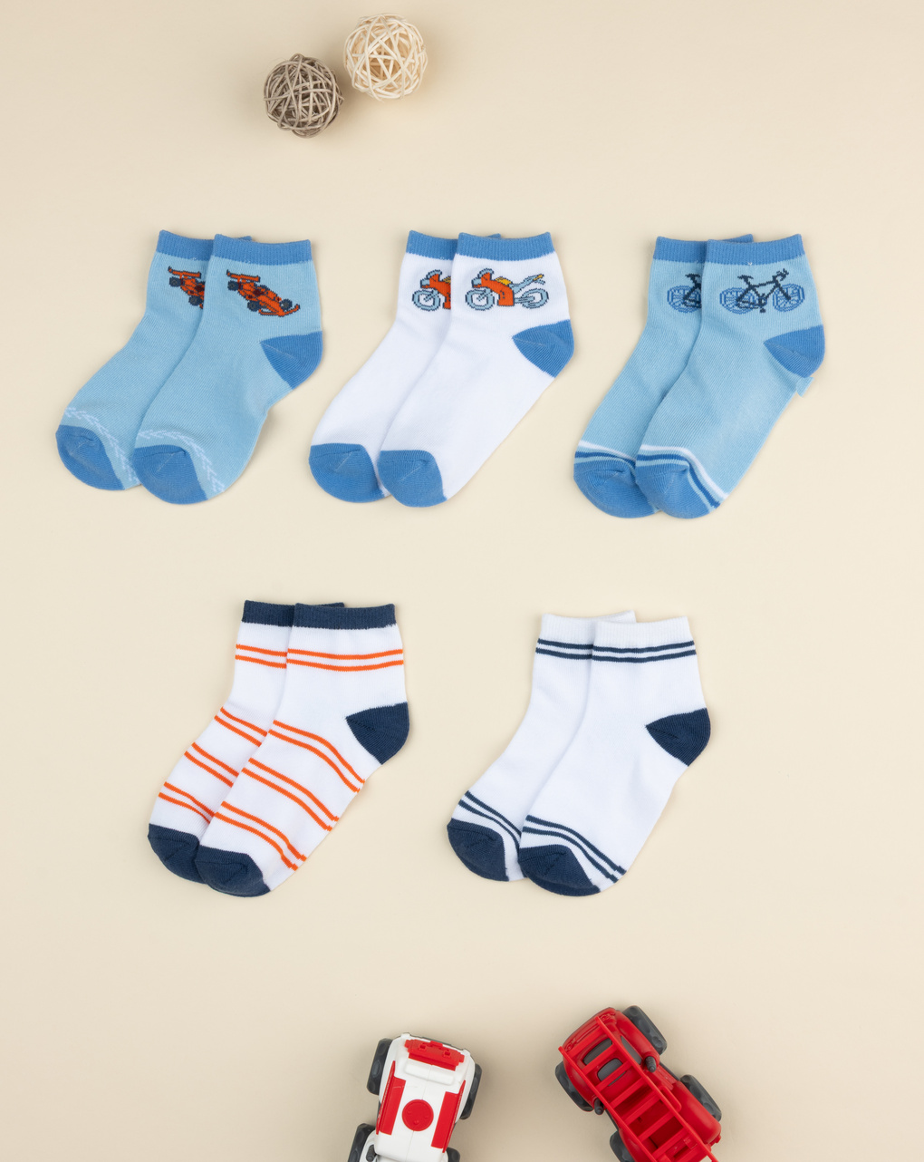 παιδικά καλτσάκια πολύχρωμα με οχήματα πακέτο x5 για αγόρι