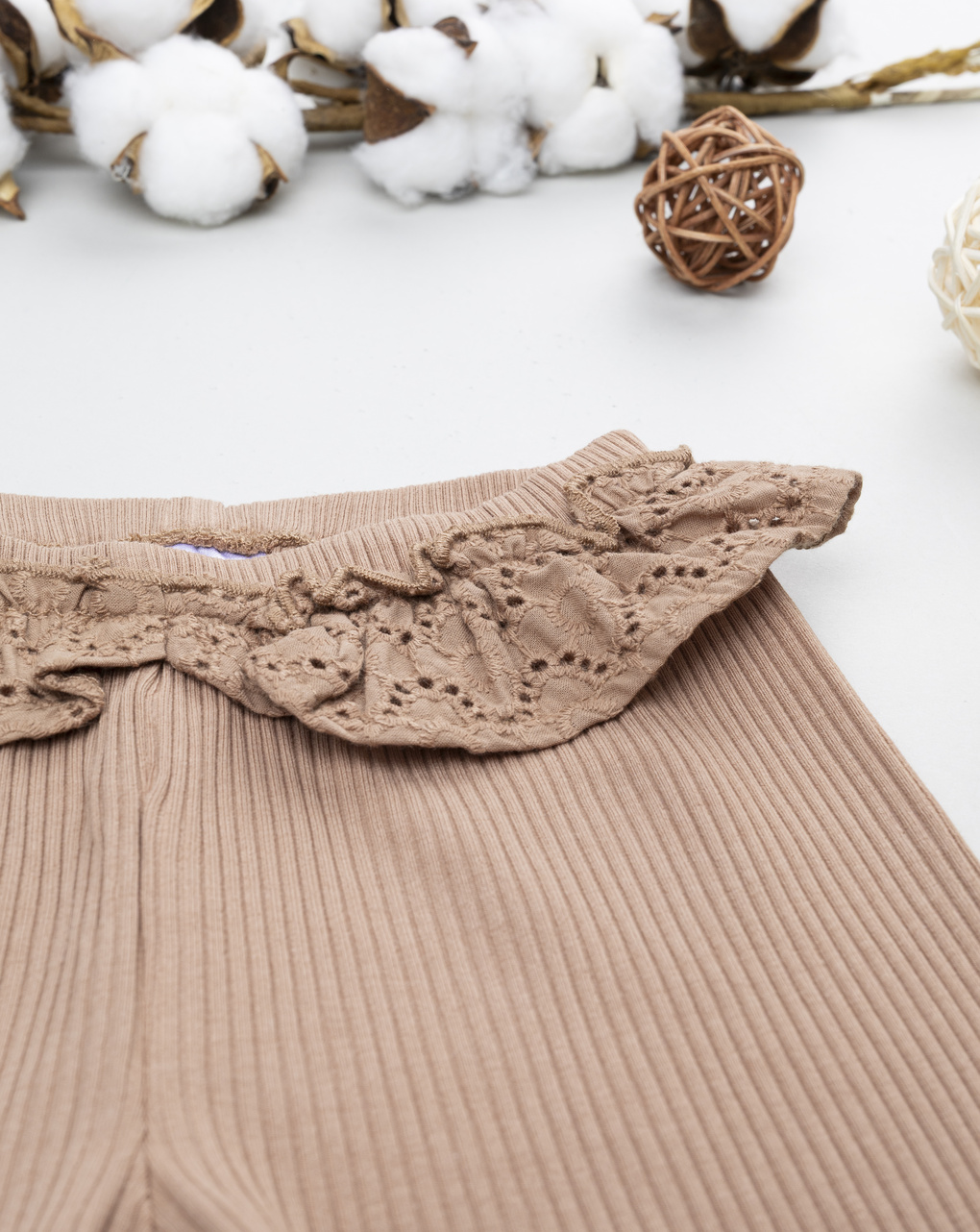 βρεφικό κολάν ριμπ καφέ με δαντέλα για κορίτσι - Prénatal