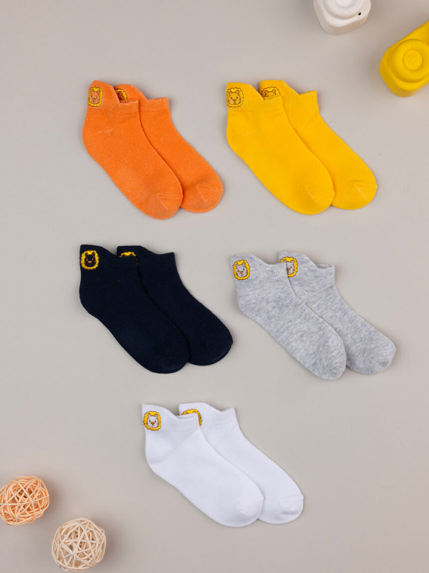 βρεφικά καλτσάκια πολύχρωμα με λιοντάρια πακέτο x5 για αγόρι - Prénatal