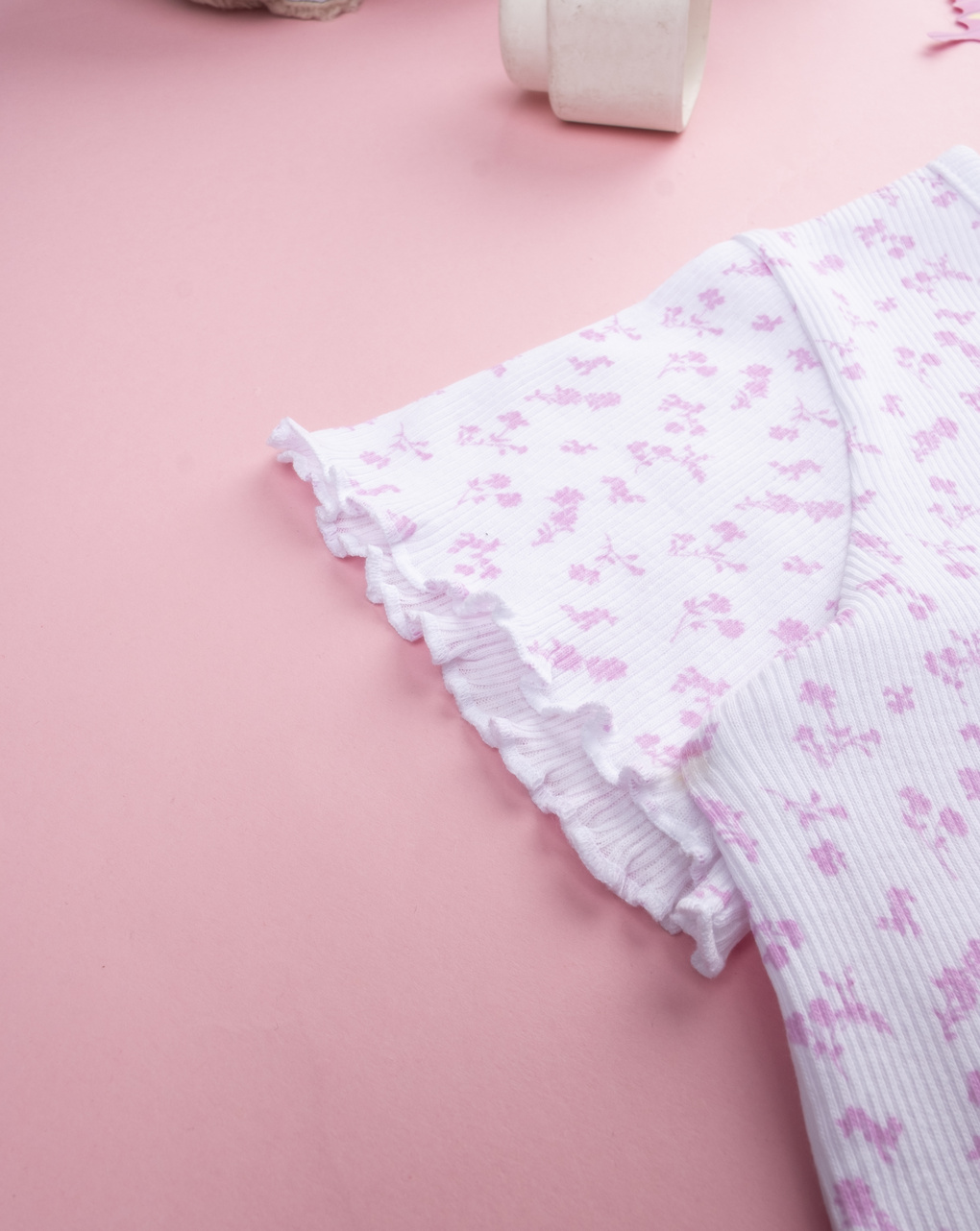 παιδική πιτζάμα λευκή ριμπ με λουλούδια για κορίτσι - Prénatal