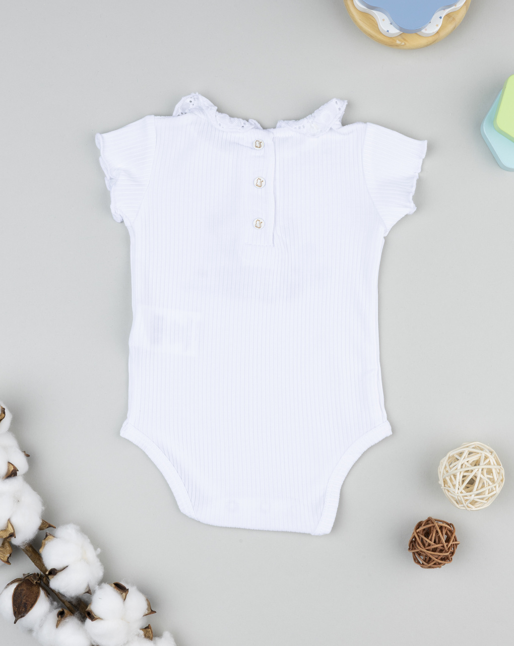 βρεφικό κορμάκι ριμπ λευκό με γατάκι για κορίτσι - Prénatal