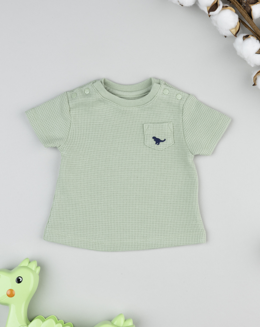 βρεφικό t-shirt γκοφρέ πράσινο με δεινόσαυρο για αγόρι