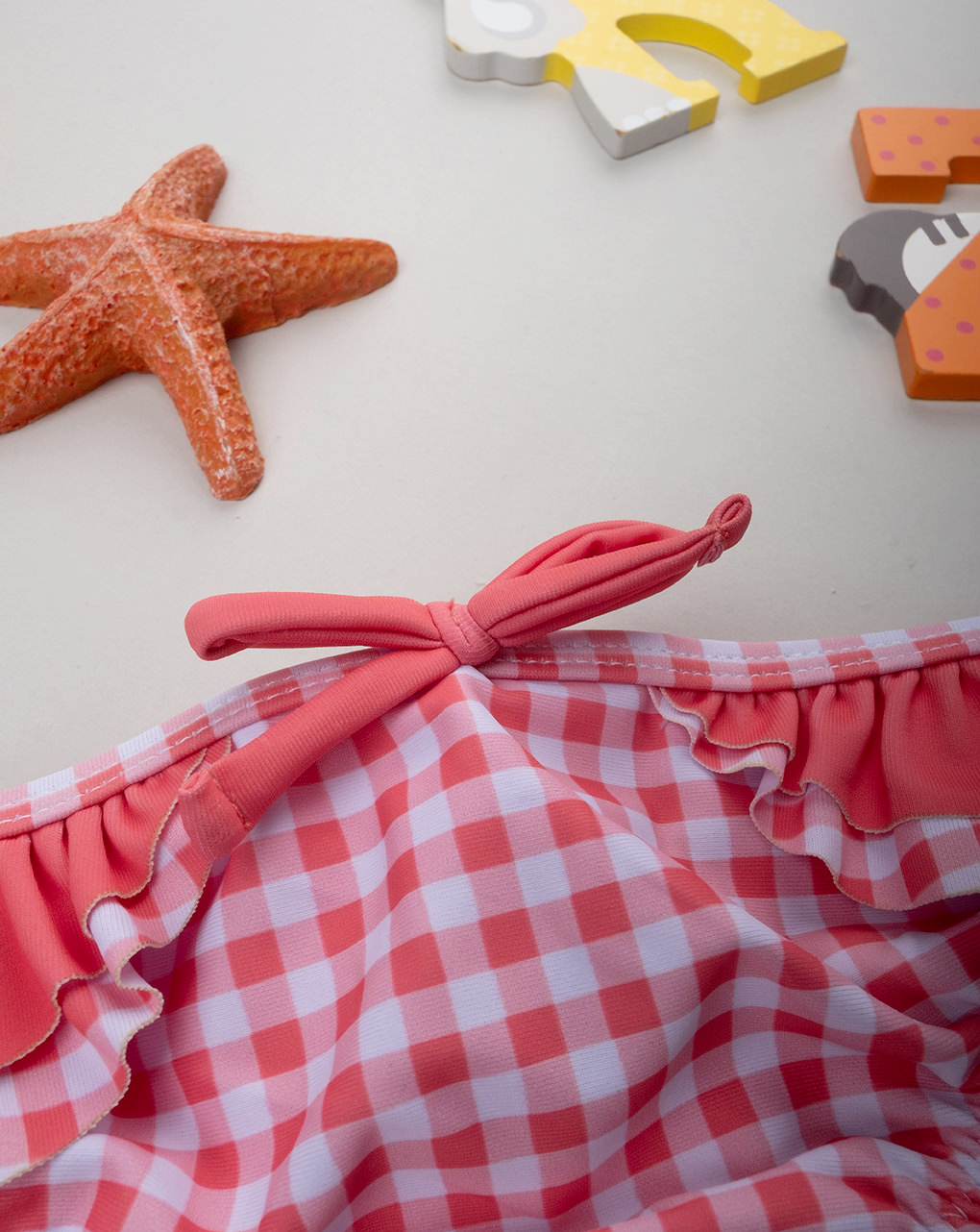 βρεφικό μαγιό σλιπ καρό κοραλί/λευκό για κορίτσι - Prénatal