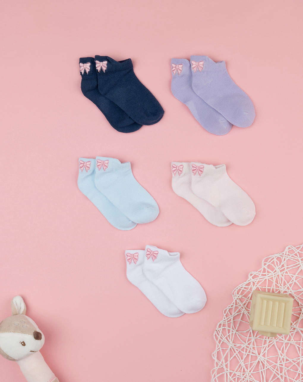 βρεφικά καλτσάκια πολύχρωμα με φιογκάκια πακέτο x5 για κορίτσι - Prénatal