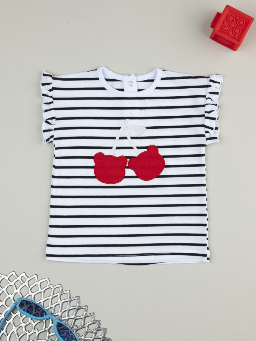 βρεφικό t-shirt λευκό ριγέ με κεράσι για κορίτσι - Prénatal