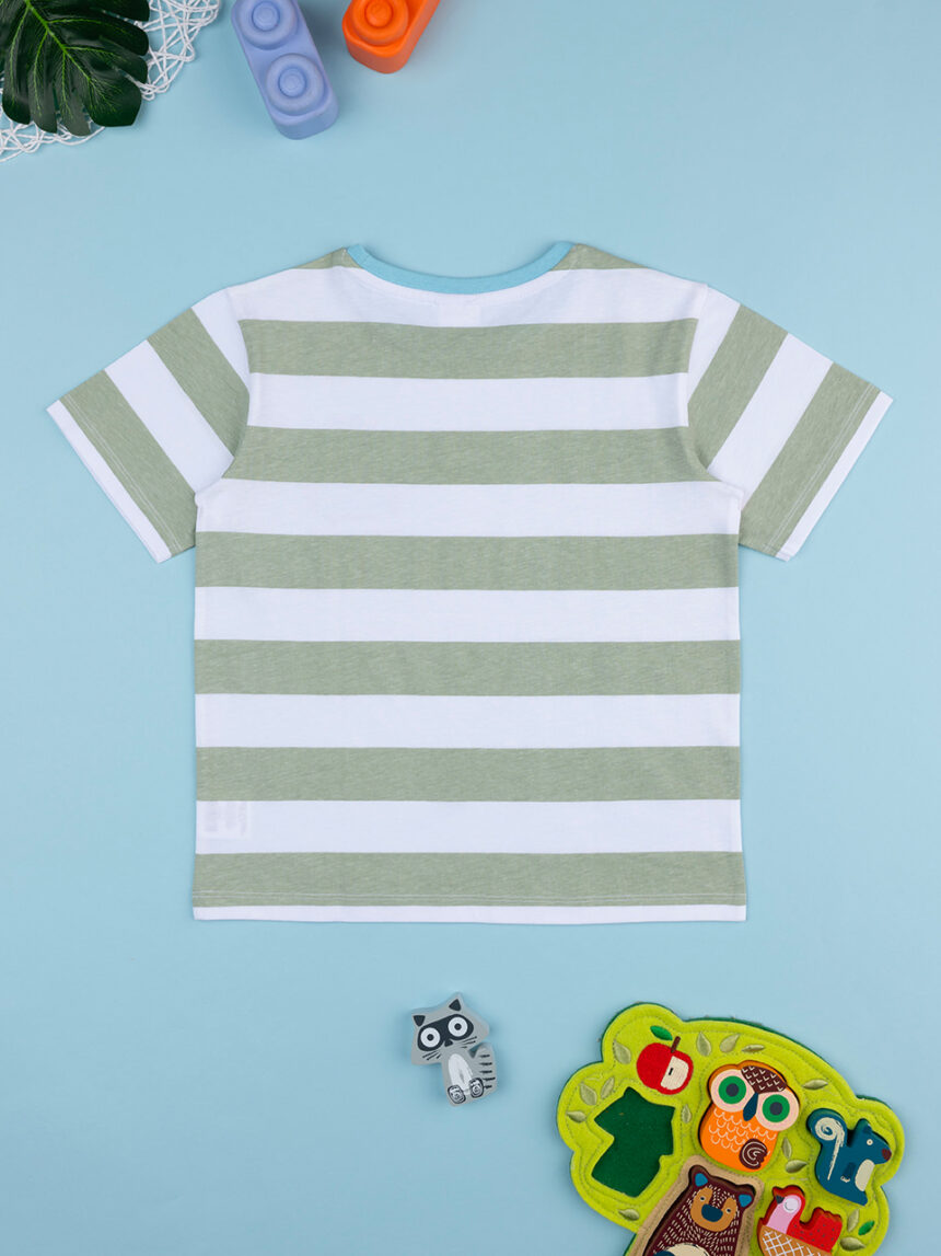 παιδικό t-shirt ριγέ λαδί/λευκό για αγόρι - Prénatal
