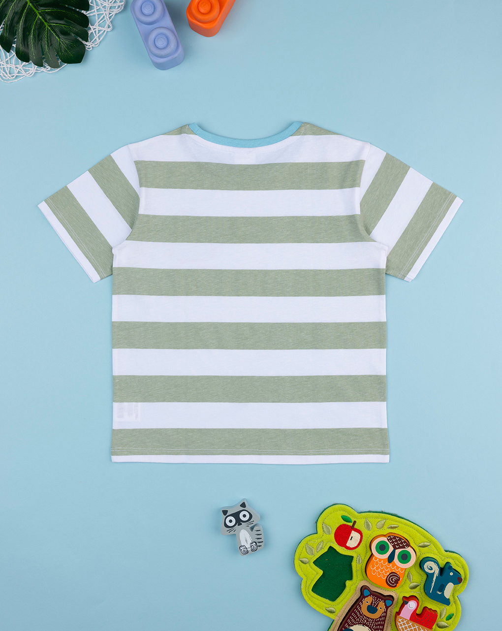 παιδικό t-shirt ριγέ λαδί/λευκό για αγόρι - Prénatal