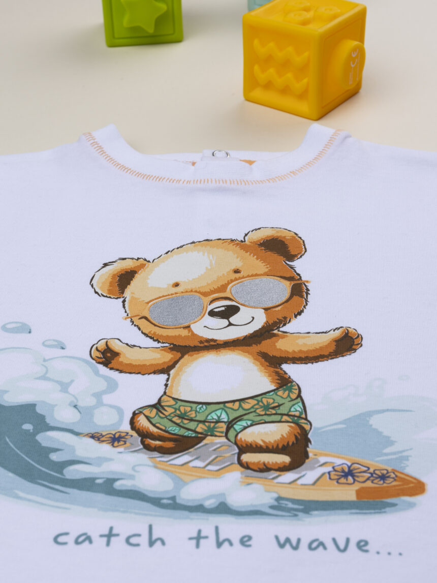 βρεφικό t-shirt λευκό αρκουδάκι surfer για αγόρι - Prénatal