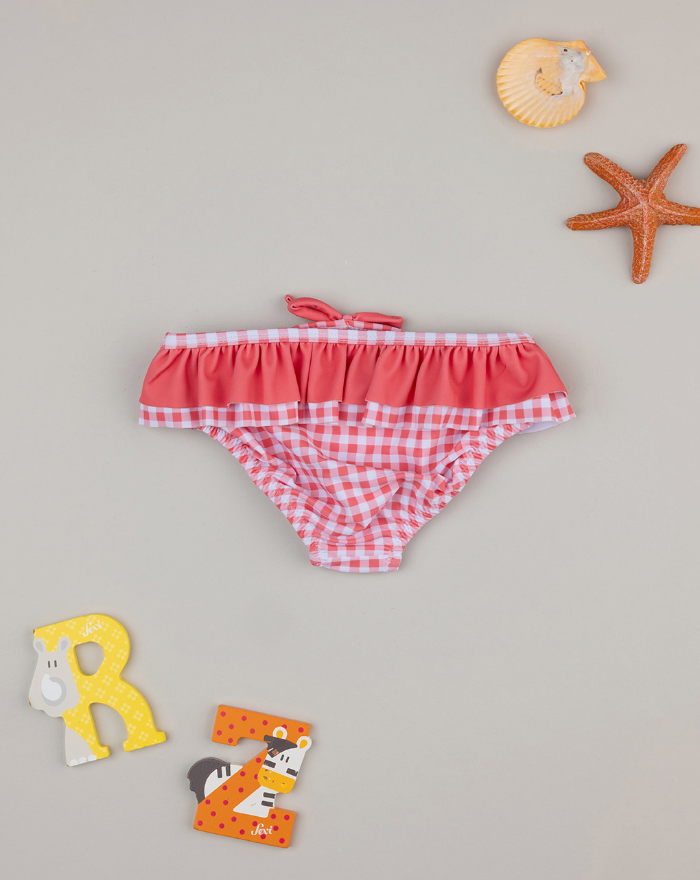 βρεφικό μαγιό σλιπ καρό κοραλί/λευκό για κορίτσι - Prénatal