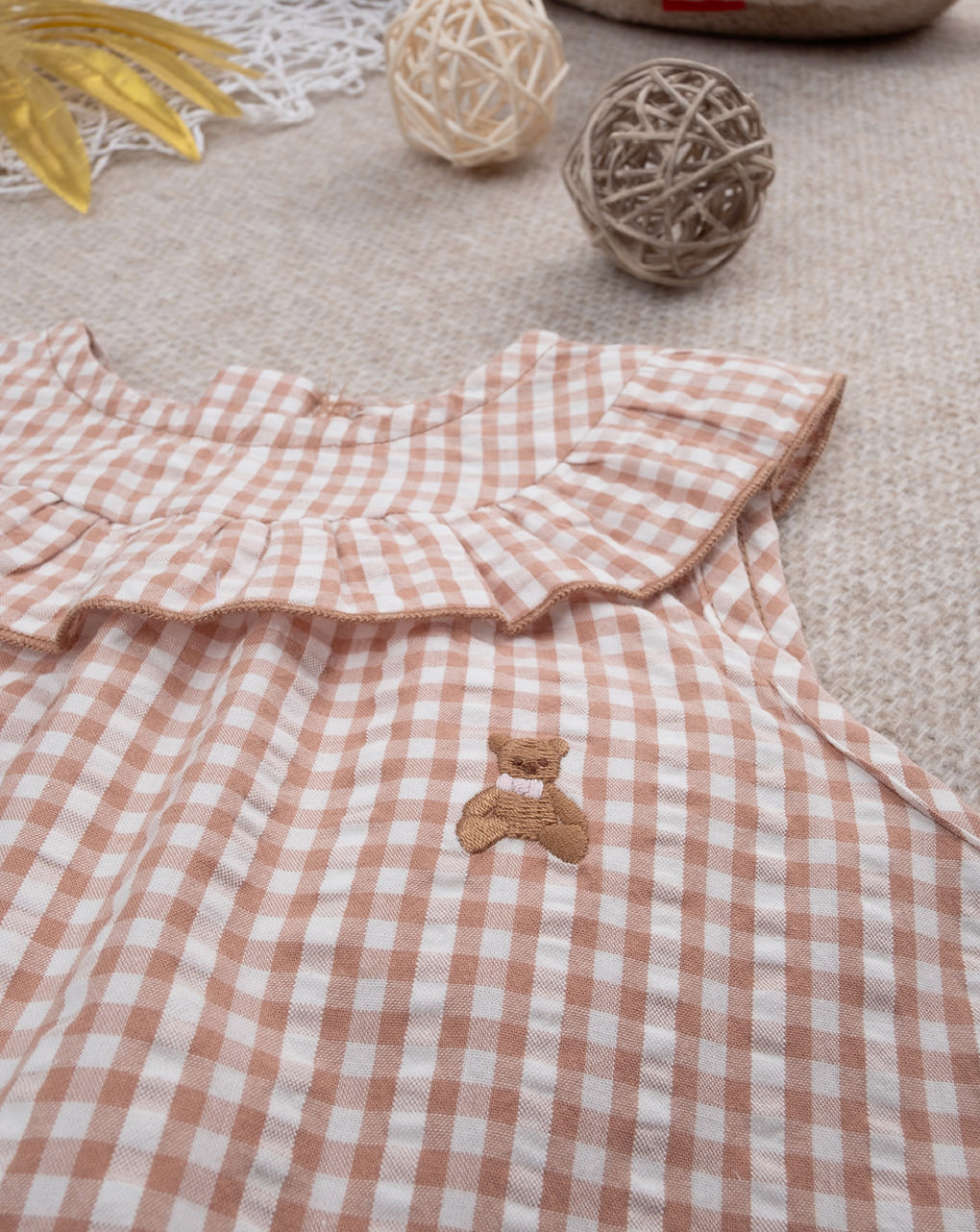 βρεφικό φορμάκι καρό vichy καφέ/λευκό για κορίτσι - Prénatal