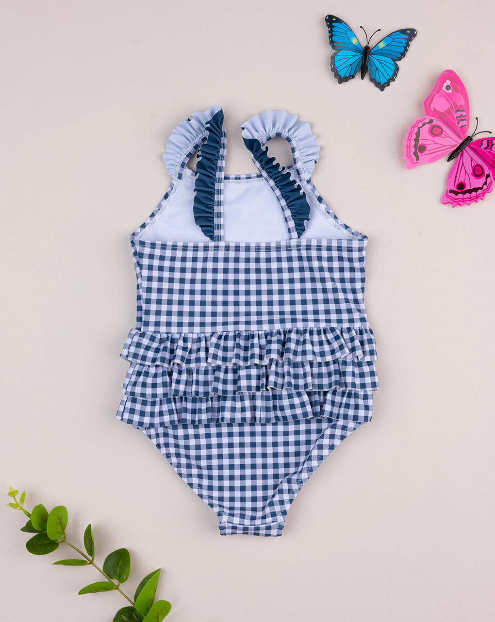 βρεφικό ολόσωμο μαγιό καρό vichy μπλε/λευκό για κορίτσι - Prénatal