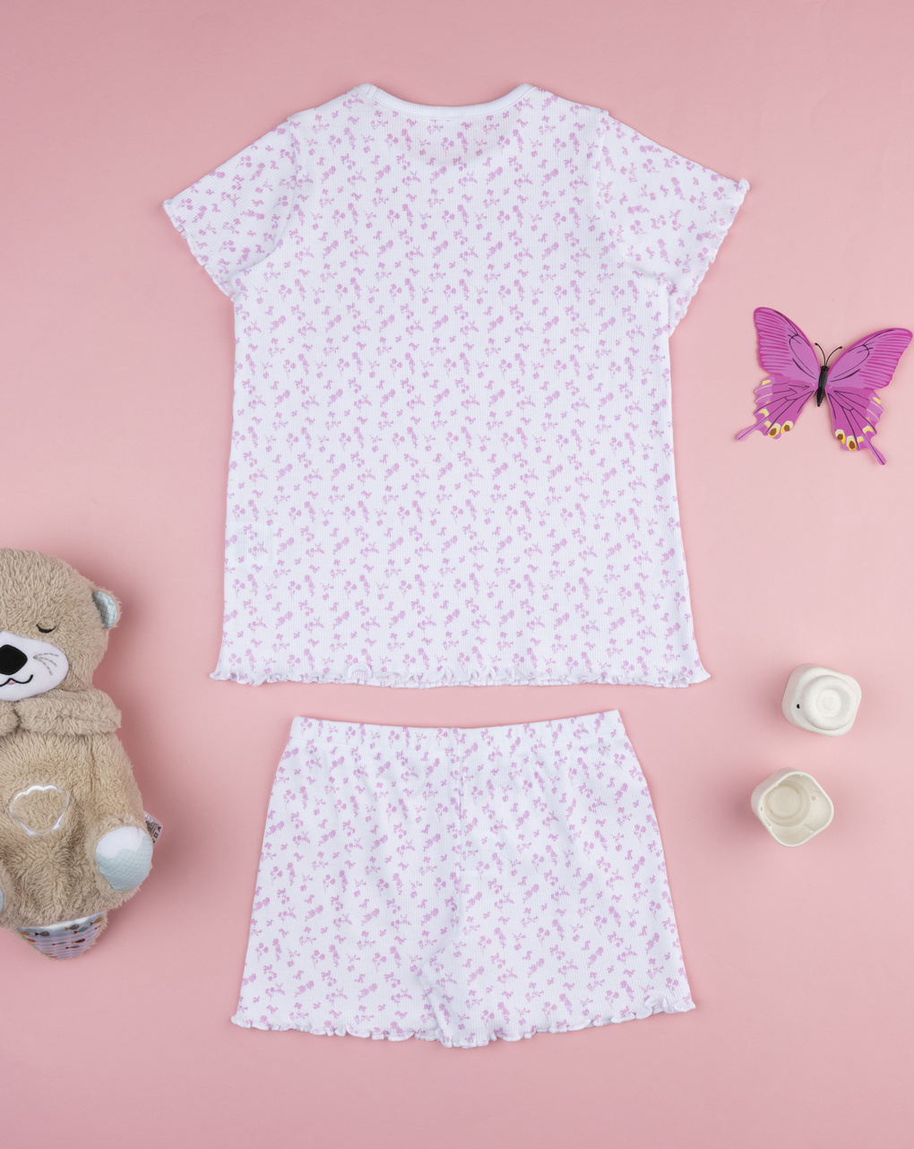 παιδική πιτζάμα λευκή ριμπ με λουλούδια για κορίτσι - Prénatal