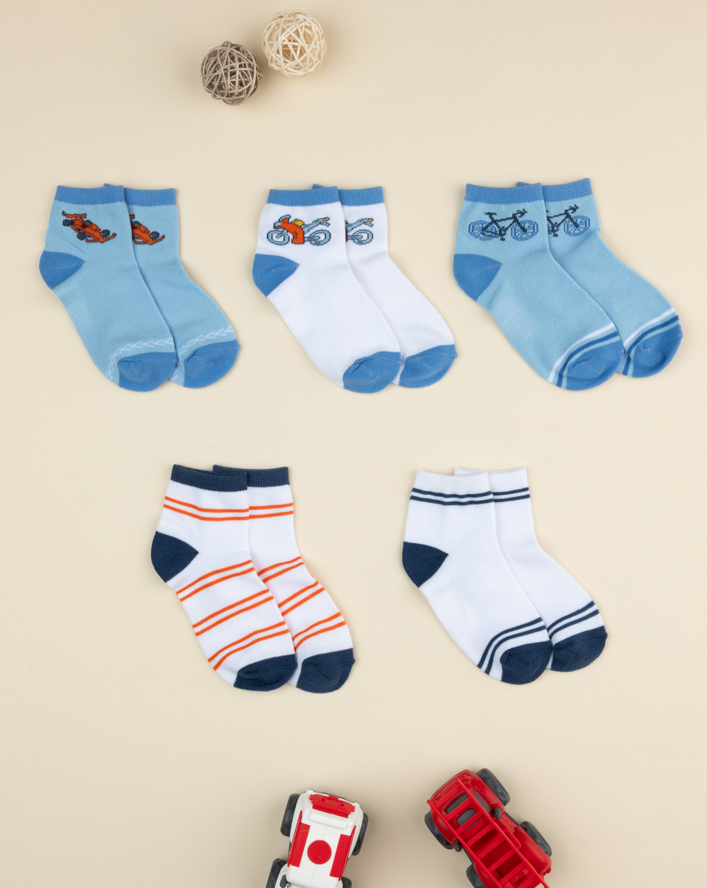 παιδικά καλτσάκια πολύχρωμα με οχήματα πακέτο x5 για αγόρι - Prénatal