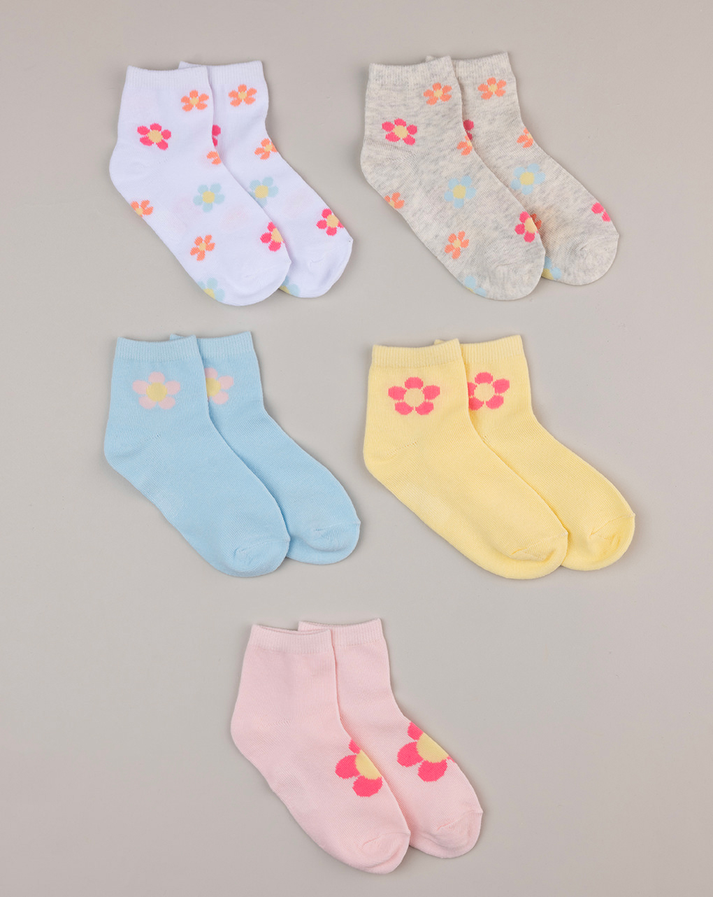 παιδικά καλτσάκια πολύχρωμα με λουλούδια πακέτο x5 για κορίτσι - Prénatal