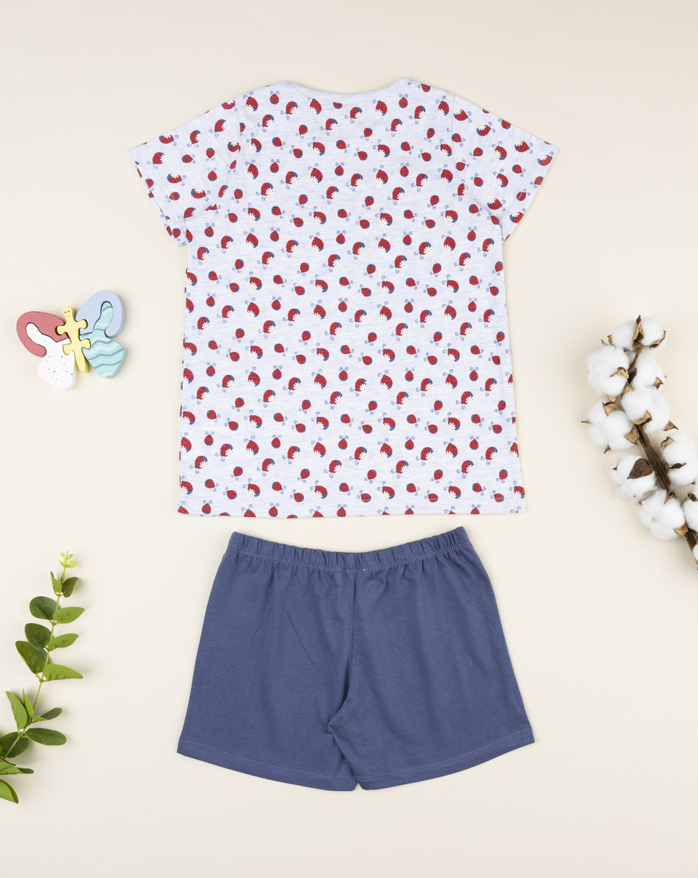 παιδική πιτζάμα γκρι/μπλε με πασχαλίτσες για κορίτσι - Prénatal