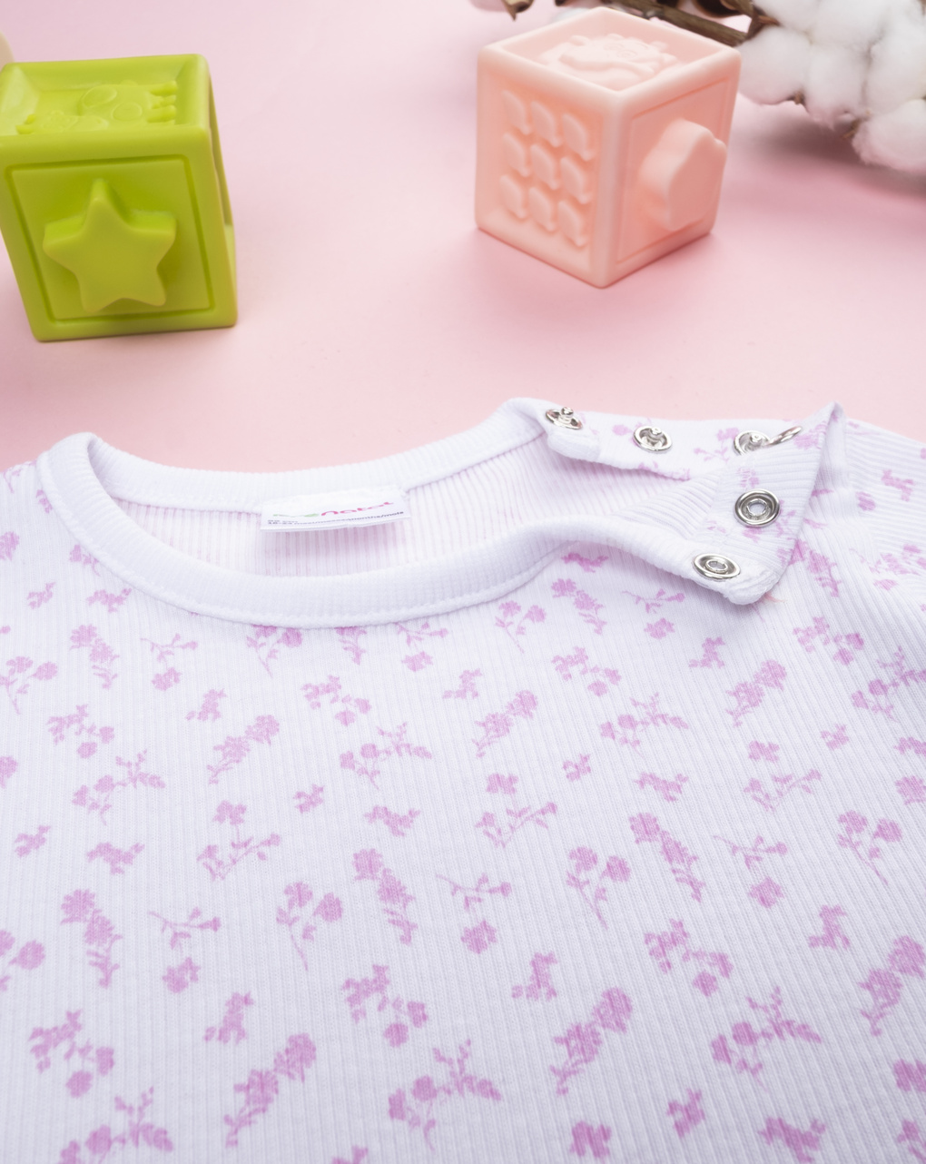βρεφική πιτζάμα λευκή ριμπ με λουλούδια για κορίτσι - Prénatal