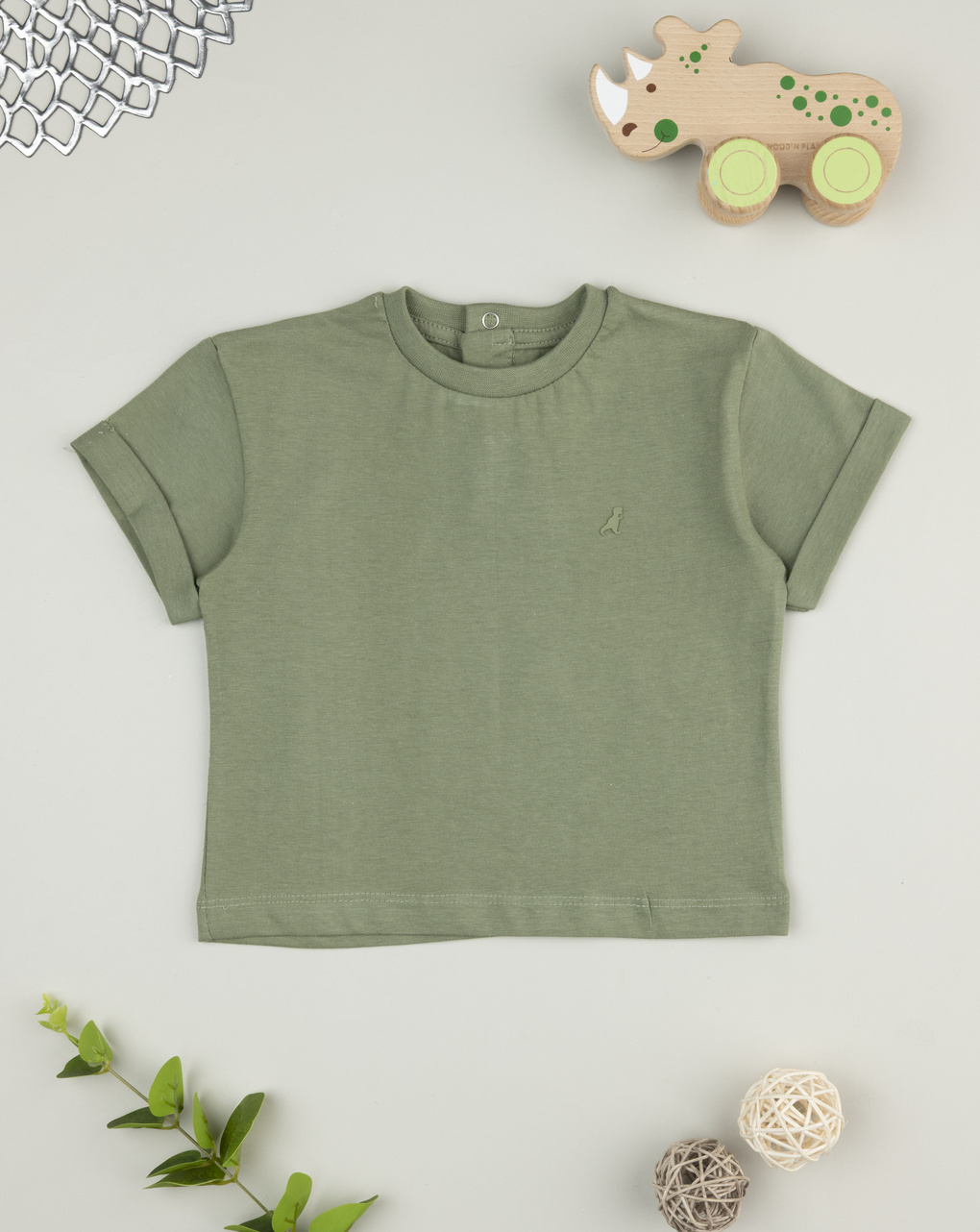 βρεφικό t-shirt χακί με δεινόσαυρο για αγόρι