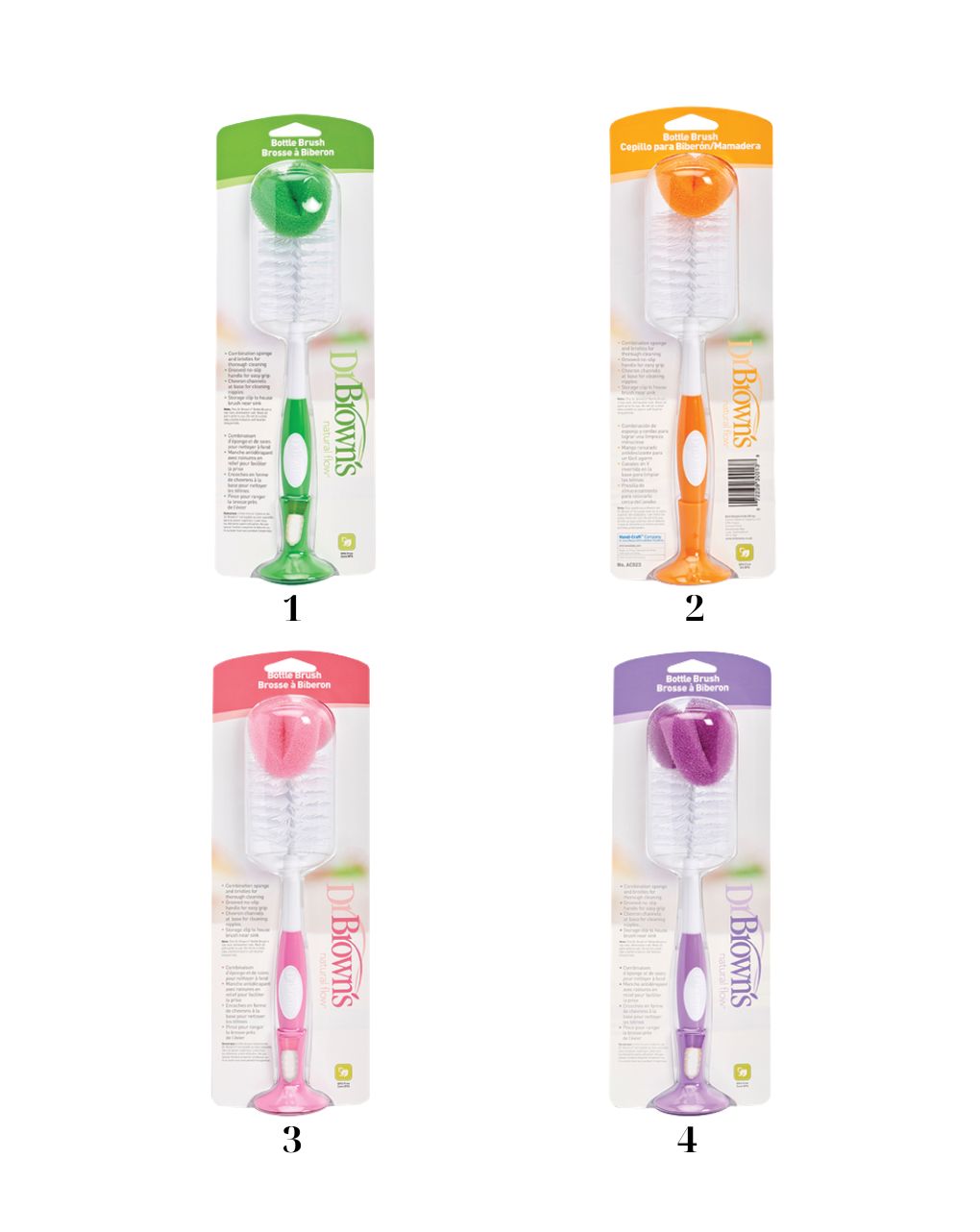 Dr. brown's βούρτσα καθαρισμού μπιμπερό χρωματιστές (4 σχέδια) ac023