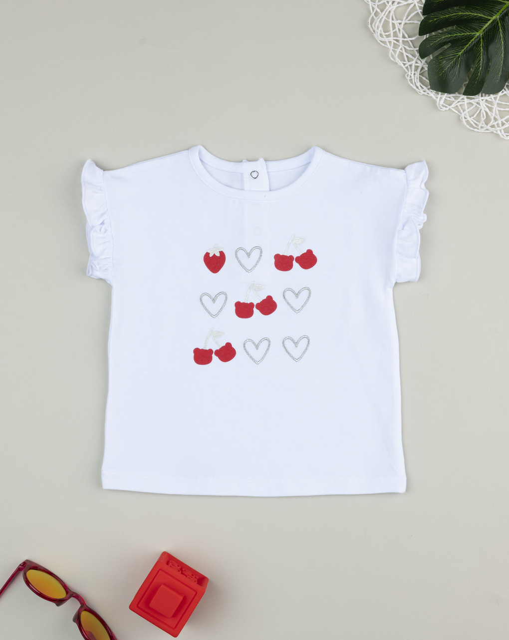βρεφικό t-shirt λευκό με κεράσια για κορίτσι