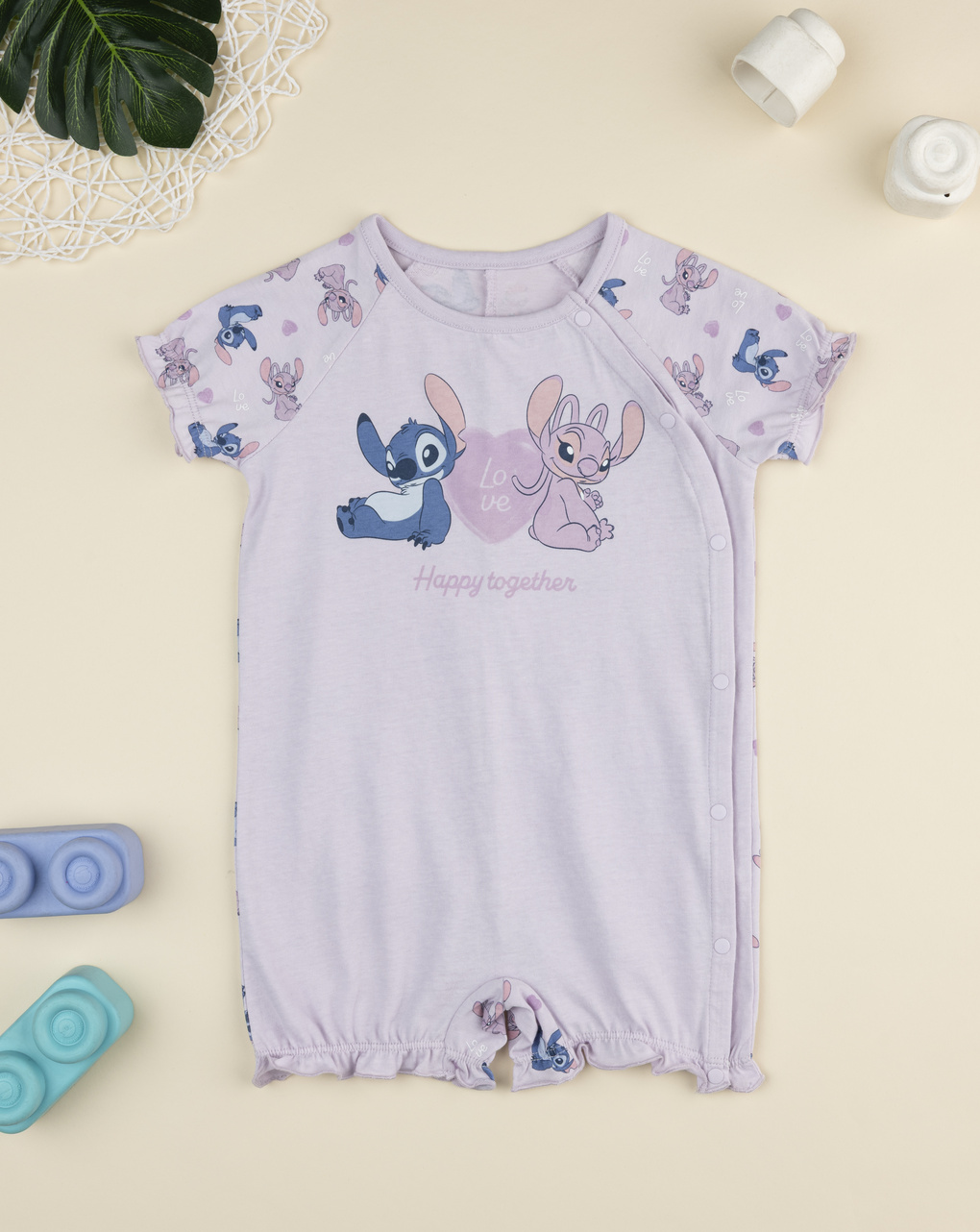 βρεφική ολόσωμη πιτζάμα λιλά stitch για κορίτσι