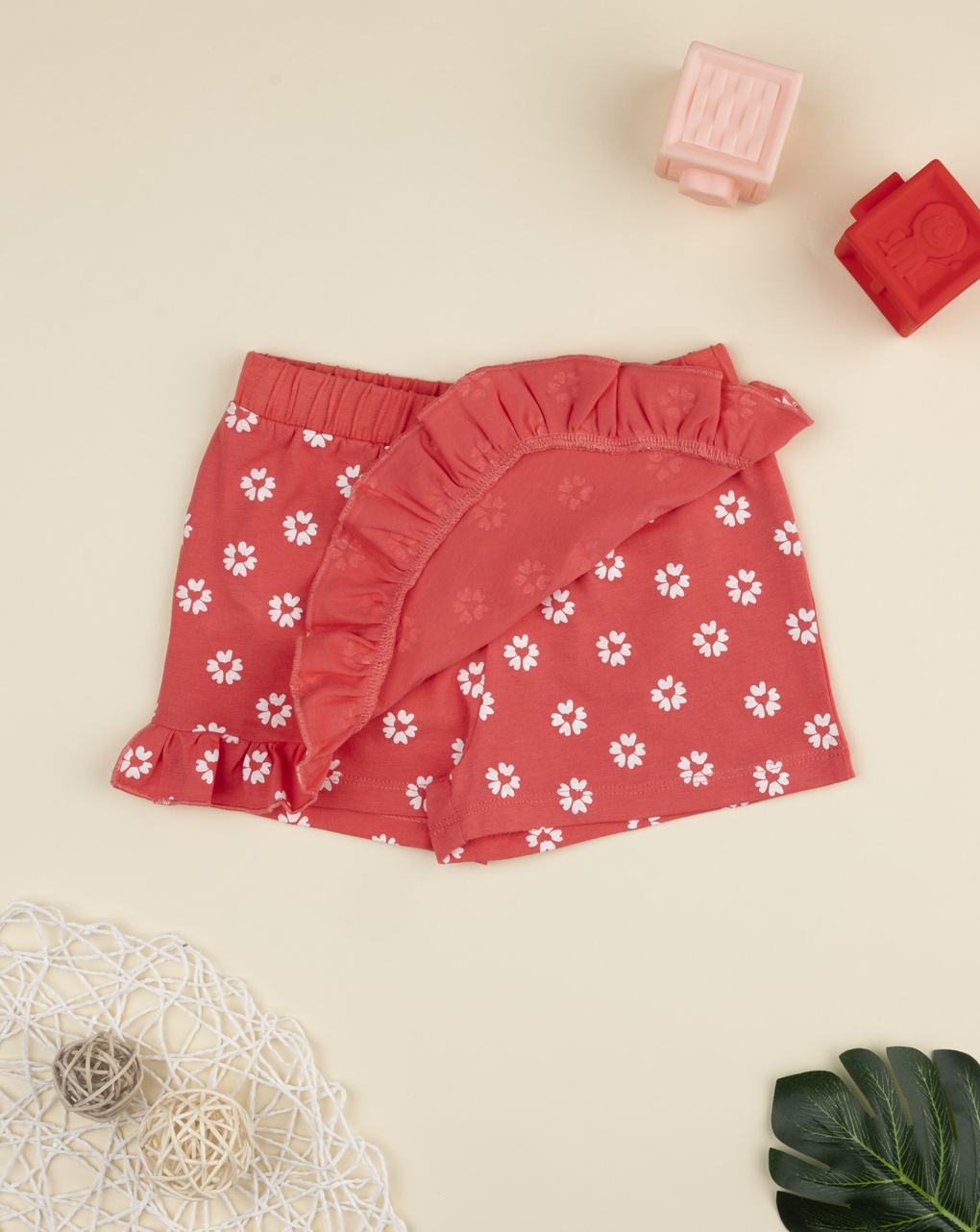 βρεφικό σορτσάκι κοραλί με λουλούδια για κορίτσι - Prénatal