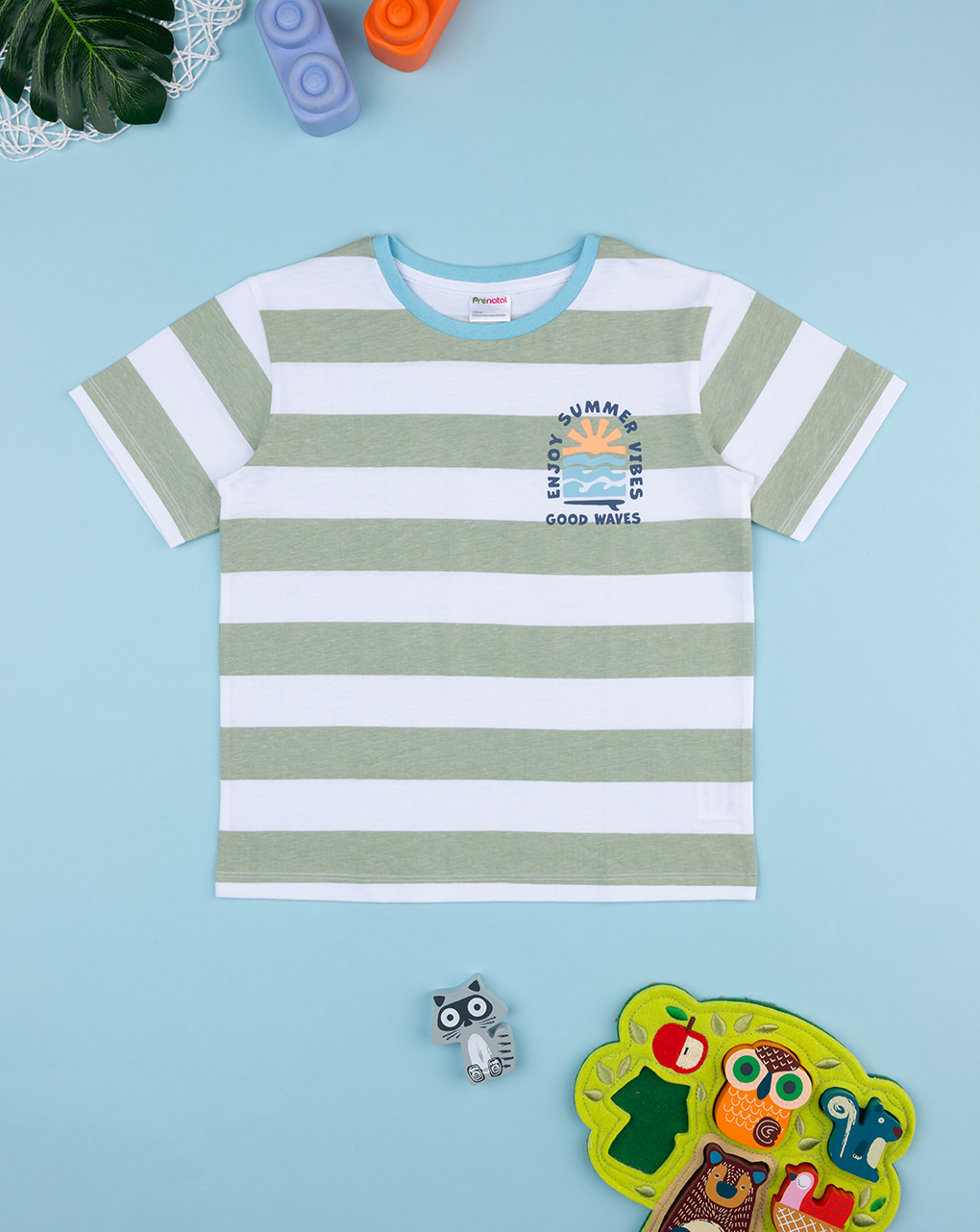 παιδικό t-shirt ριγέ λαδί/λευκό για αγόρι