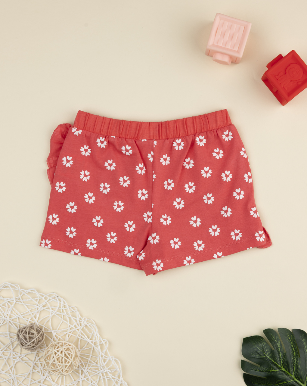 βρεφικό σορτσάκι κοραλί με λουλούδια για κορίτσι - Prénatal