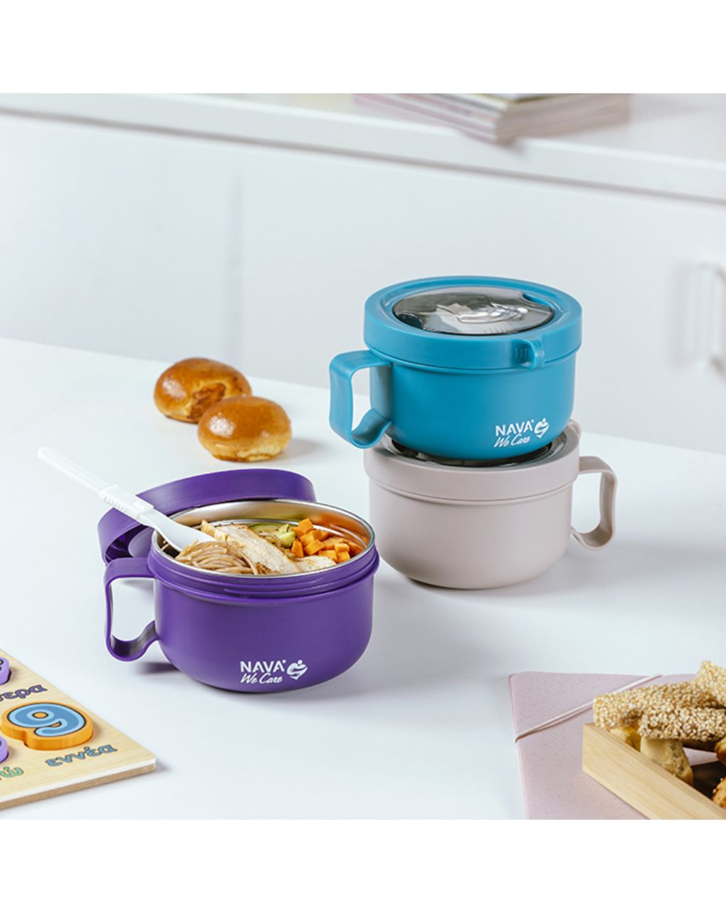 Nava δοχείο φαγητού ανοξείδωτο στρογγυλό "we care" γκρι 850ml 10-262-032 - Nava