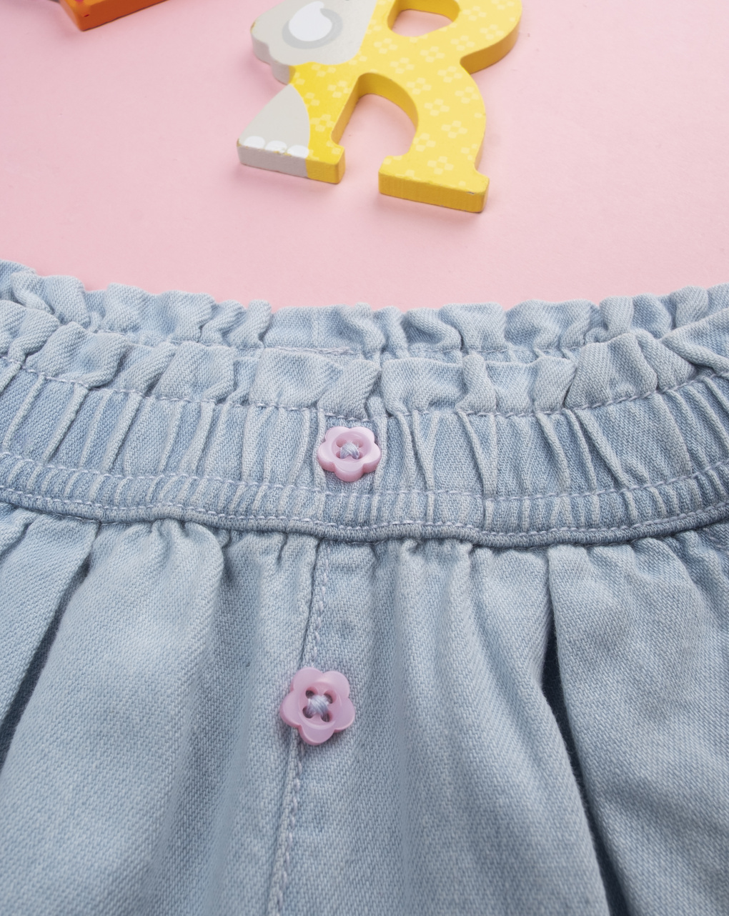βρεφικό τζιν σορτσάκι μπλε με λουλούδια για κορίτσι - Prénatal
