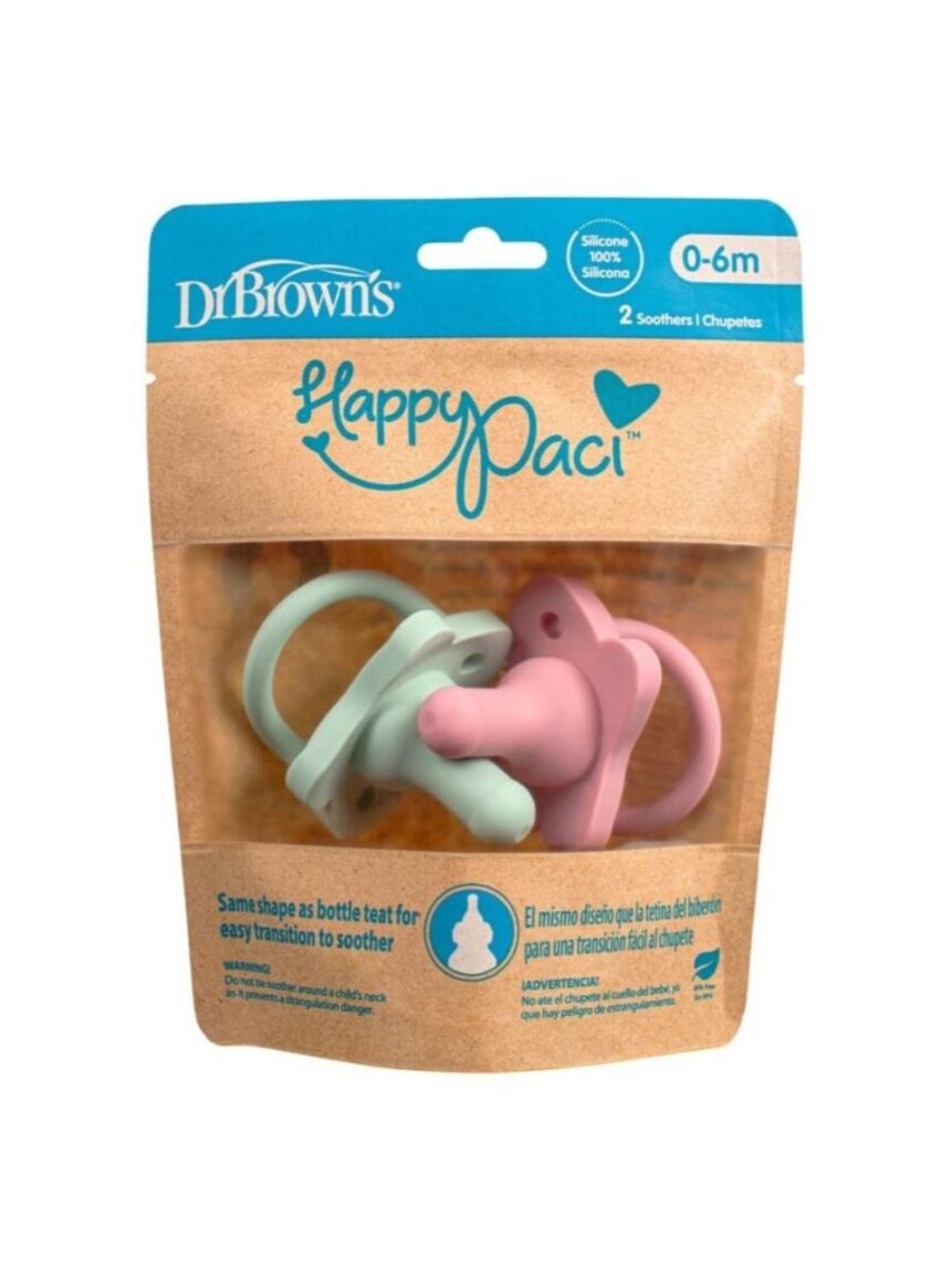 Dr. brown's πιπίλα σιλικόνης 2τμχ 0-6m pink/green ps12007 - Dr Browns