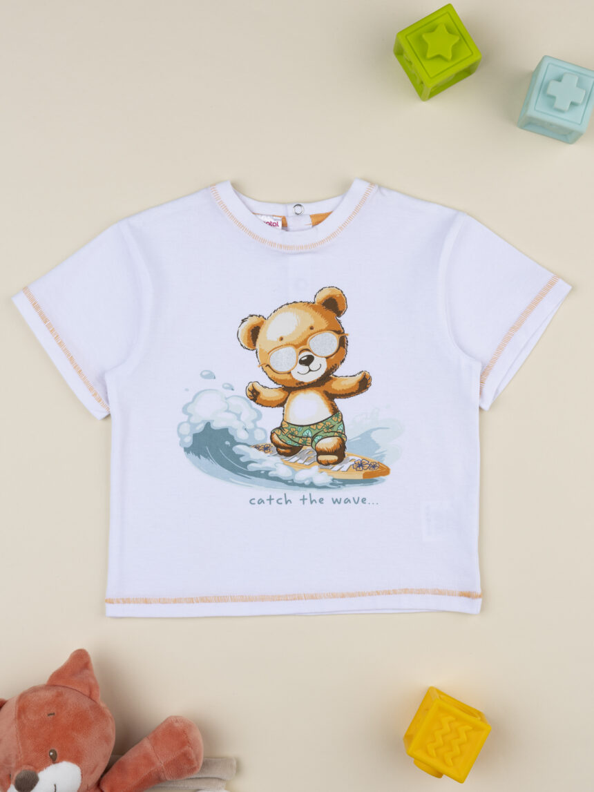 βρεφικό t-shirt λευκό αρκουδάκι surfer για αγόρι - Prénatal