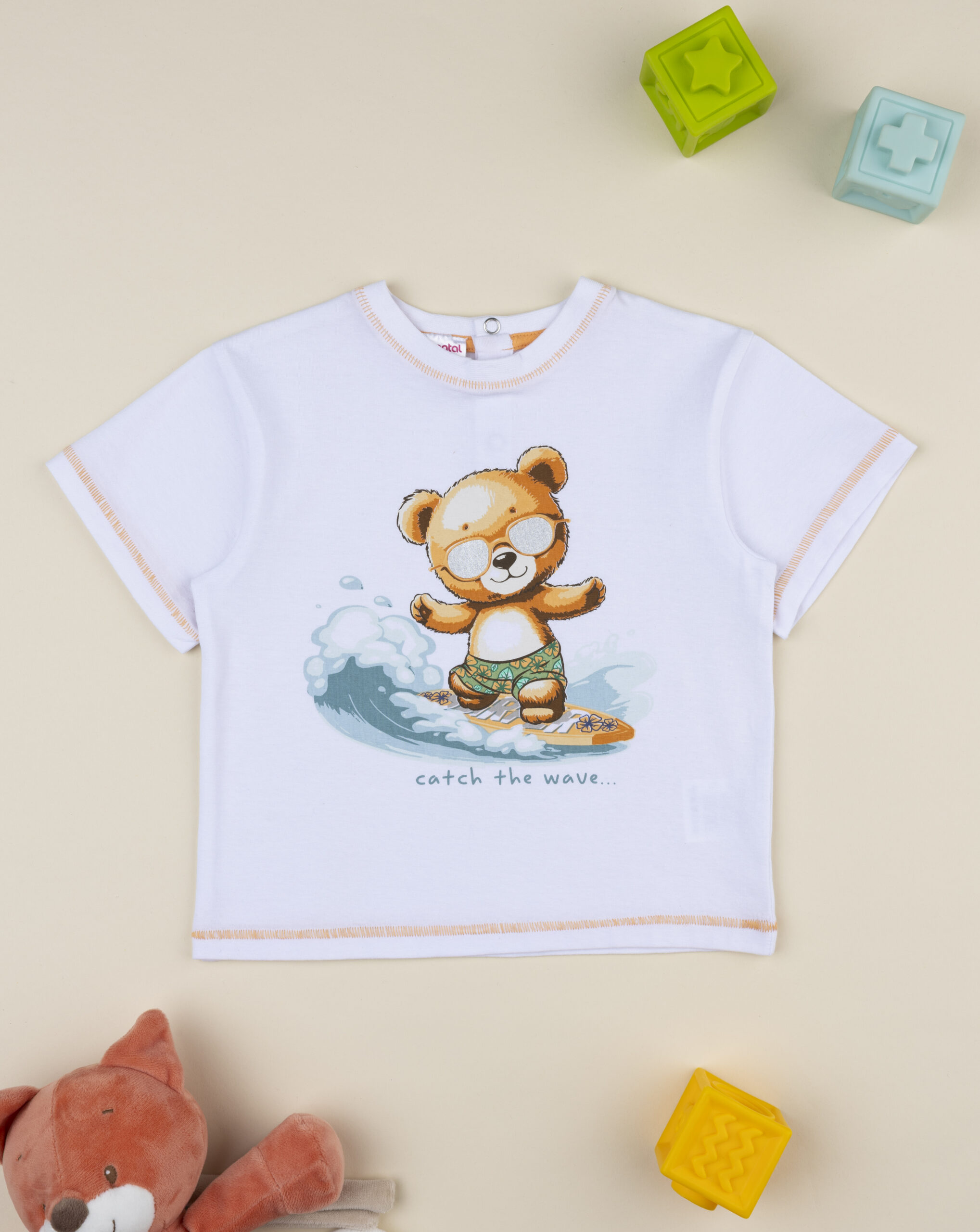 βρεφικό t-shirt λευκό αρκουδάκι surfer για αγόρι