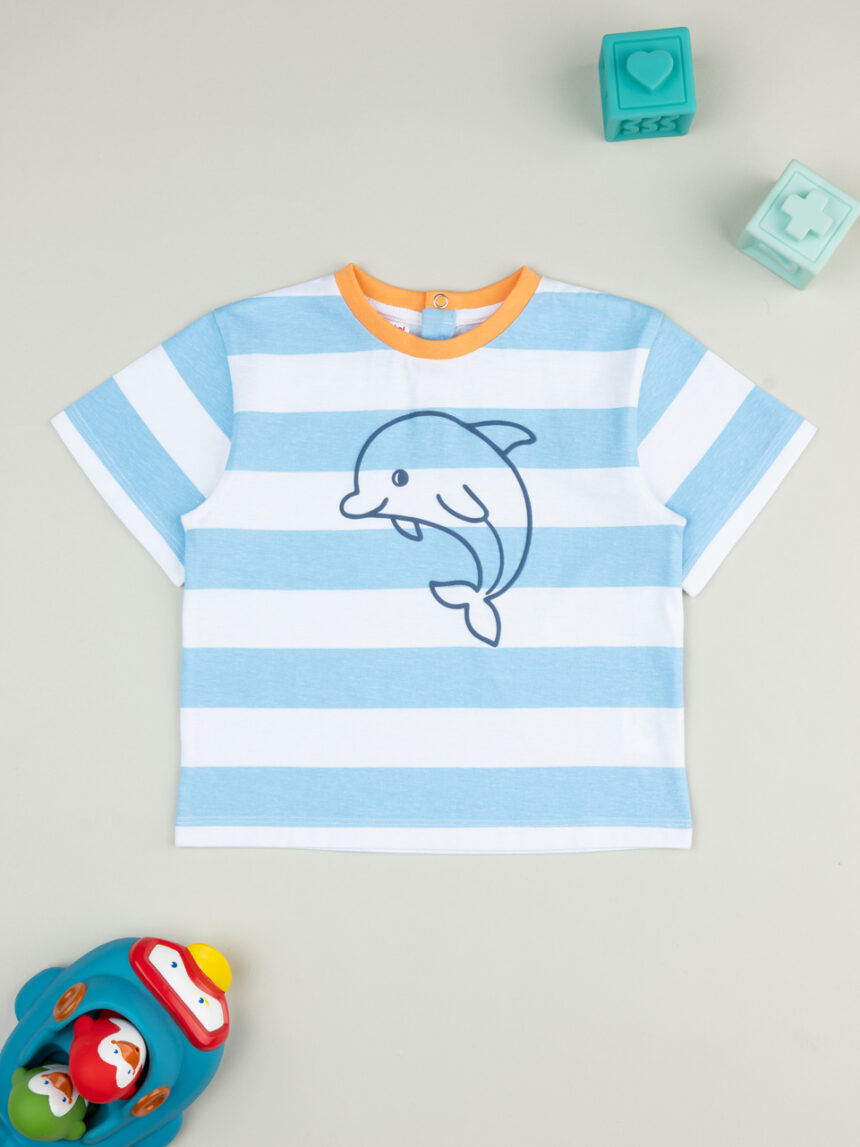 βρεφικό t-shirt ριγέ με δελφίνι για αγόρι - Prénatal