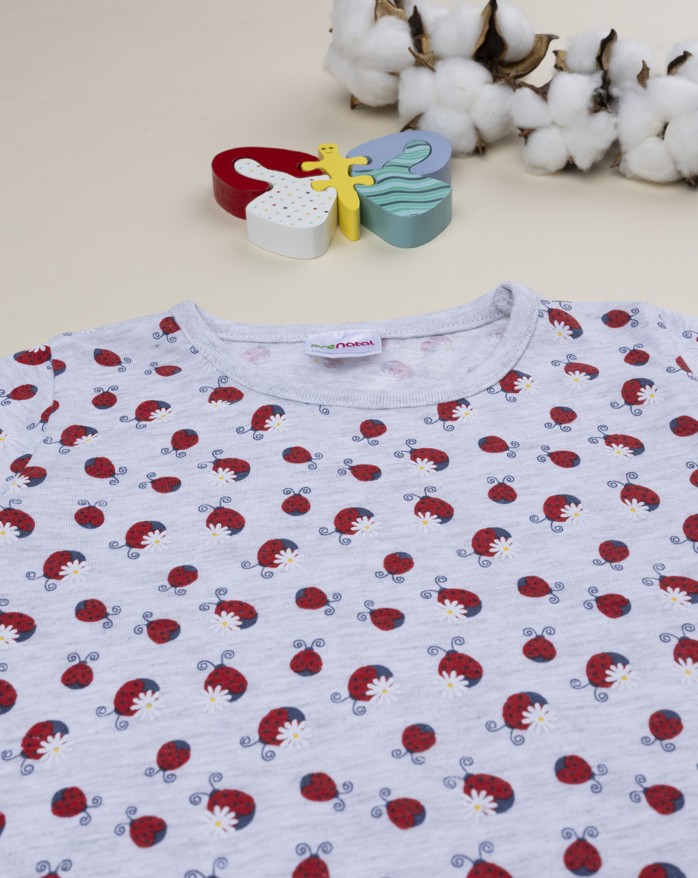 παιδική πιτζάμα γκρι/μπλε με πασχαλίτσες για κορίτσι - Prénatal