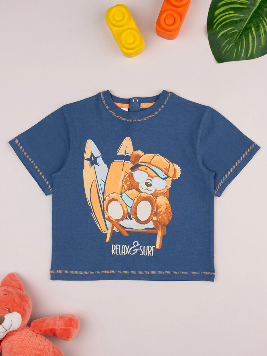 βρεφικό t-shirt μπλε αρκουδάκι surfer για αγόρι - Prénatal
