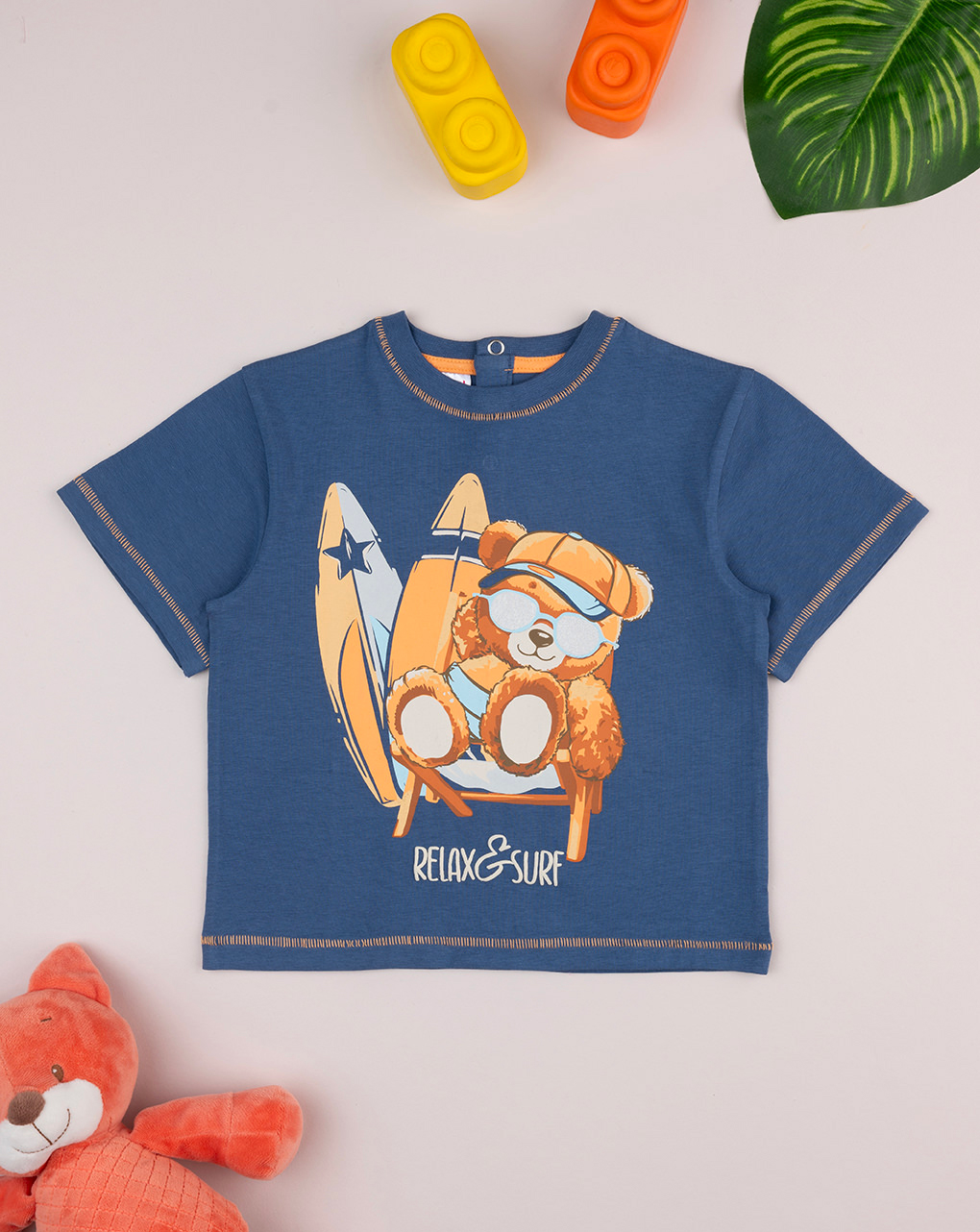 βρεφικό t-shirt μπλε αρκουδάκι surfer για αγόρι
