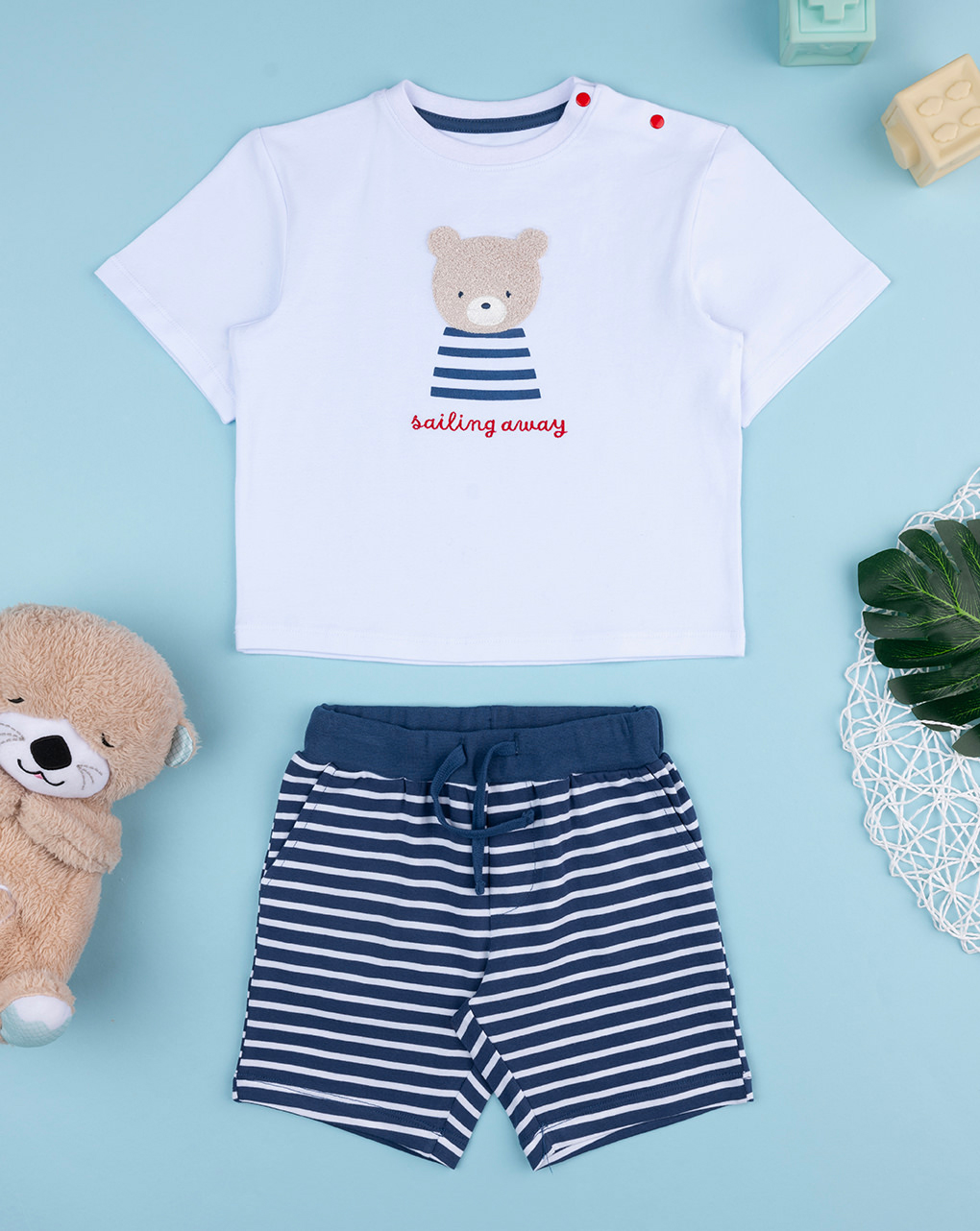 βρεφικό σετ t-shirt και σορτσάκι sailing away για αγόρι