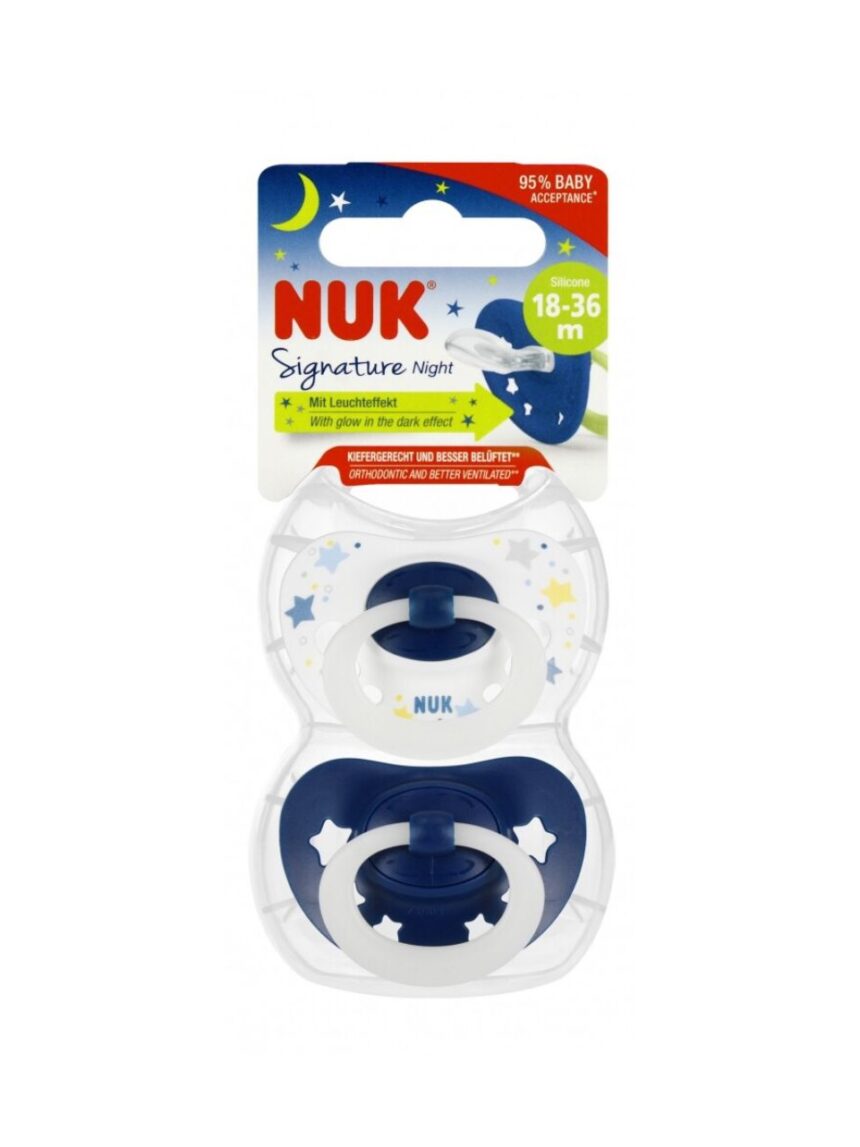 Nuk signature night πιπίλες σιλικόνης με θήκη 2τμχ 18-36m 10177166 (2 σχέδια) - Nuk