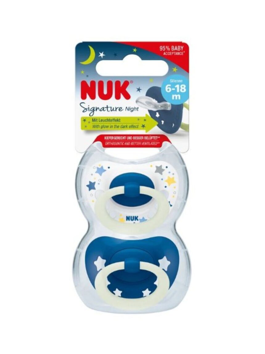 Nuk signature night πιπίλες σιλικόνης με θήκη 2τμχ 6-18m 10176276 (2 σχέδια) - Nuk