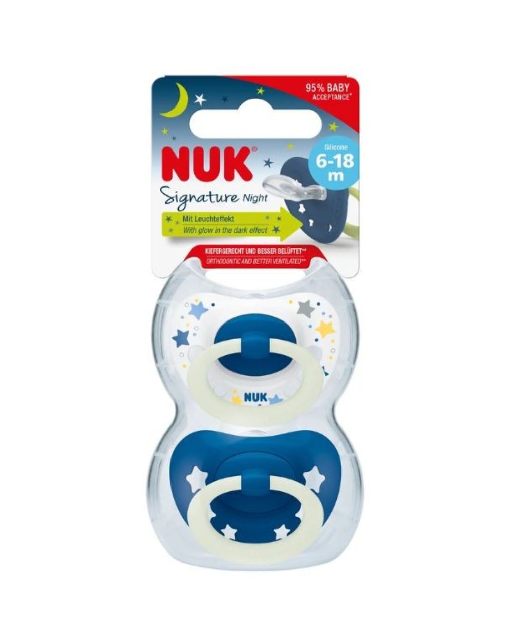 Nuk signature night πιπίλες σιλικόνης με θήκη 2τμχ 6-18m 10176276 (2 σχέδια) - Nuk