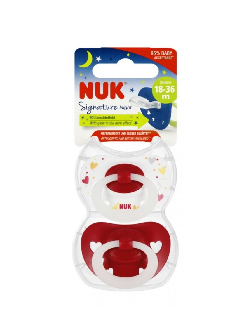 Nuk signature night πιπίλες σιλικόνης με θήκη 2τμχ 18-36m 10177166 (2 σχέδια) - Nuk