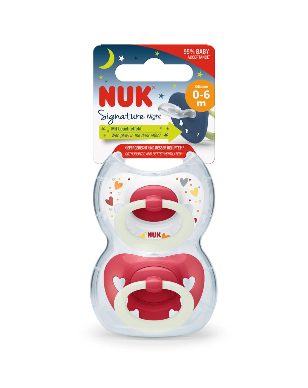 Nuk signature night πιπίλες σιλικόνης με θήκη 2τμχ 0-6m 10175270 (2 σχέδια) - Nuk