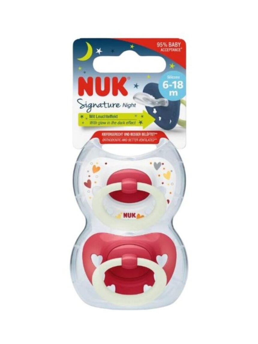 Nuk signature night πιπίλες σιλικόνης με θήκη 2τμχ 6-18m 10176276 (2 σχέδια) - Nuk