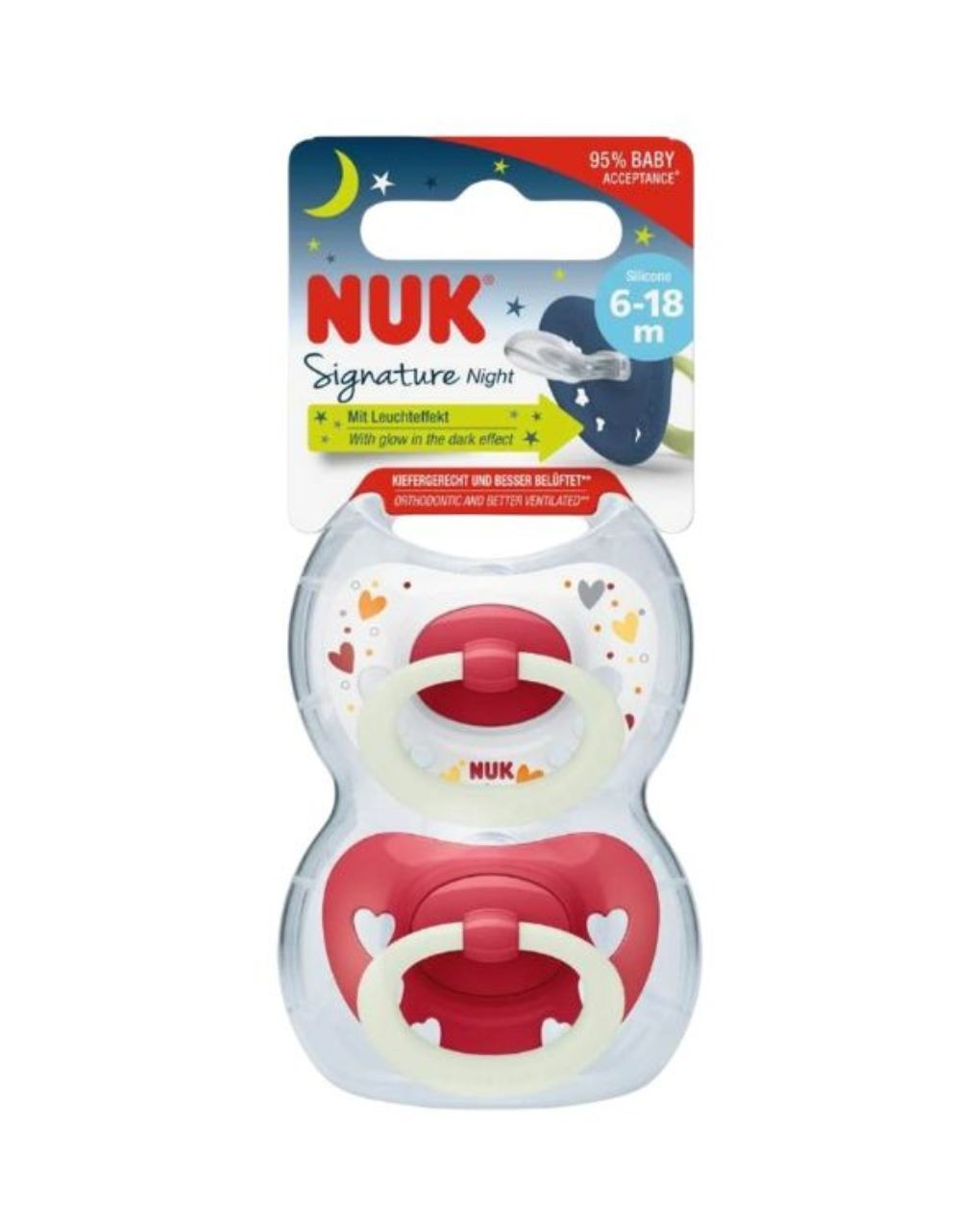 Nuk signature night πιπίλες σιλικόνης με θήκη 2τμχ 6-18m 10176276 (2 σχέδια) - Nuk