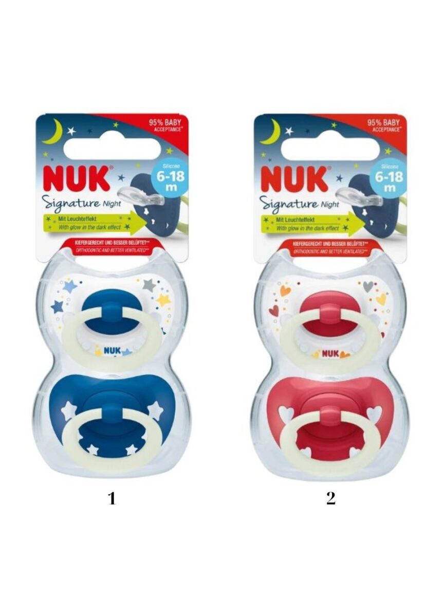 Nuk signature night πιπίλες σιλικόνης με θήκη 2τμχ 6-18m 10176276 (2 σχέδια) - Nuk