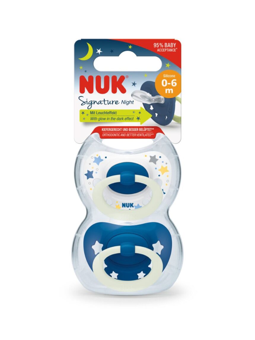 Nuk signature night πιπίλες σιλικόνης με θήκη 2τμχ 0-6m 10175270 (2 σχέδια) - Nuk