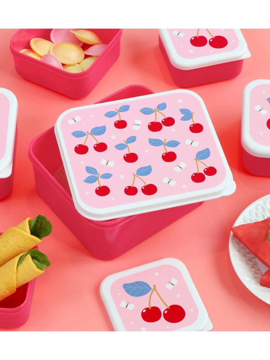 A little lovely company σετ 4 δοχεία φαγητού lunch & snack box cherries sbsech82 - A LITTLE LOVELY COMP