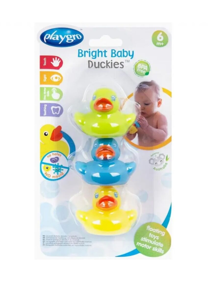 Playgro bright baby duckies 6m+ πολύχρωμα παπάκια μπάνιου 3 τεμάχια 0188411 - PLG