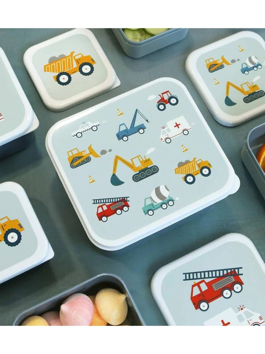 A little lovely company σετ 4 δοχεία φαγητού lunch & snack box vehicles sbseve58 - A LITTLE LOVELY COMP