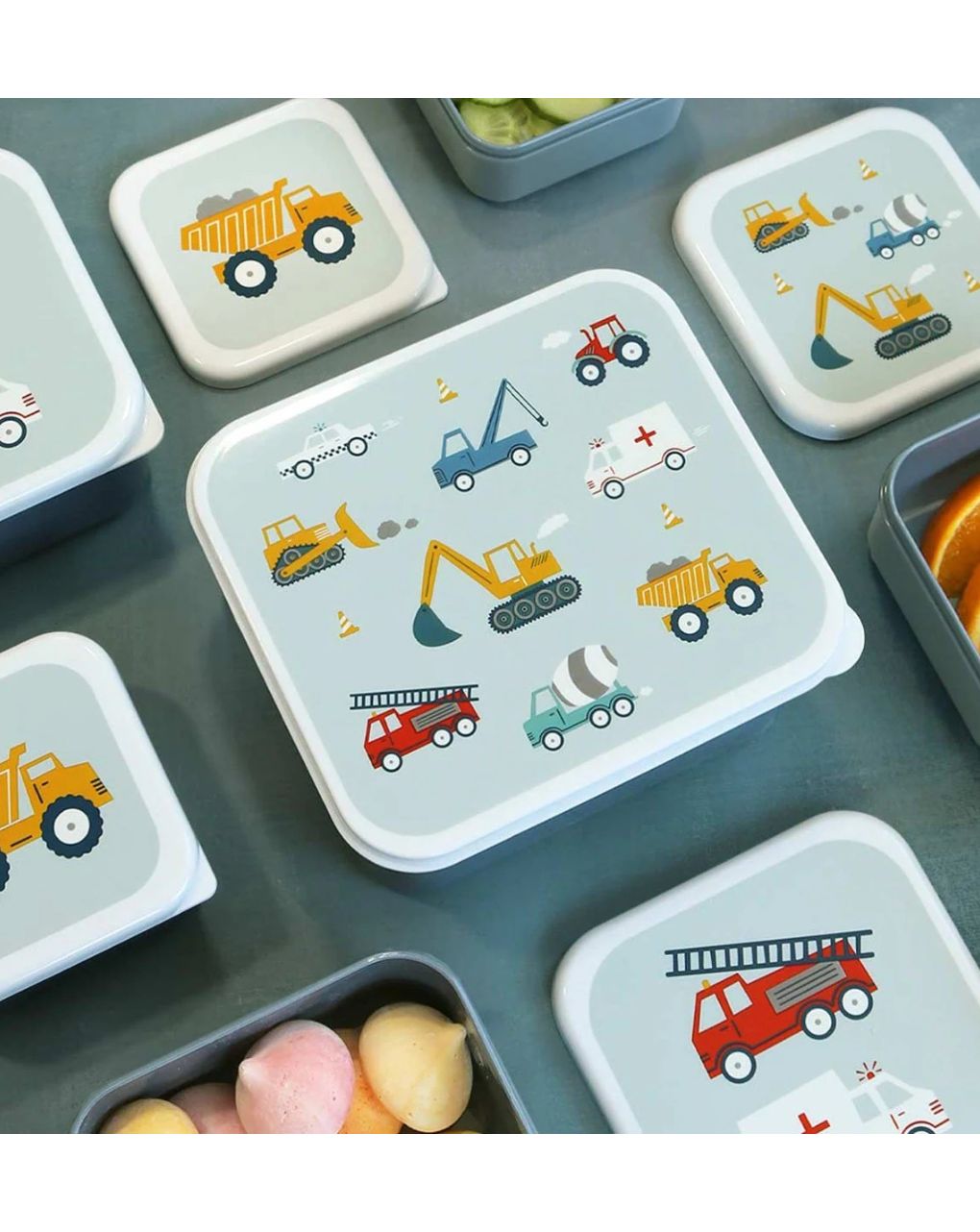 A little lovely company σετ 4 δοχεία φαγητού lunch & snack box vehicles sbseve58 - A LITTLE LOVELY COMP